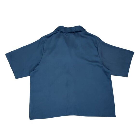 Nicole Miller New York Womens Button-Down Short-Sleeve Blouse L Blue. - Picture 2 of 6